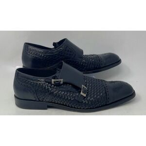 Franco Cuadra Men Black Leather Woven Monk Strap Dress Shoes 10.5M or 28.5MX Lux